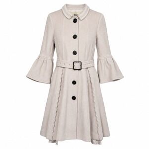 Burberry London Wool Cashmere Coat Belted Fit & Flare Bell Sleeve Women's US 10